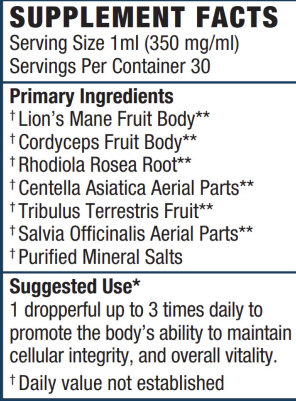 Myco Max supplement facts label showing all ingredients